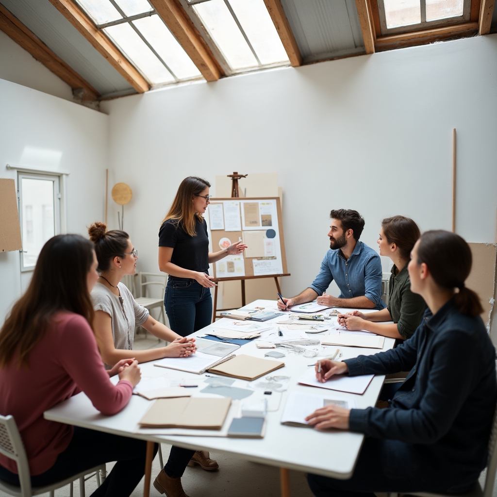 Atelier practic cu participanți examinând mostre de materiale